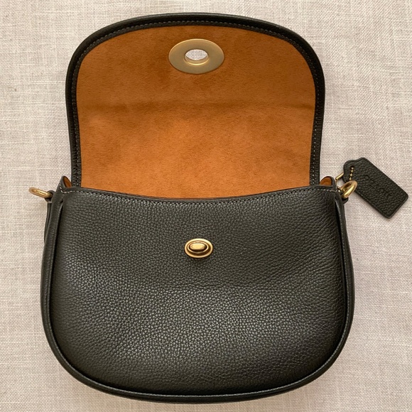 Coach Willow Saddle Crossbody Shoulder Bag Black Pebble Leather 2 Straps NEW - Picture 11 of 16